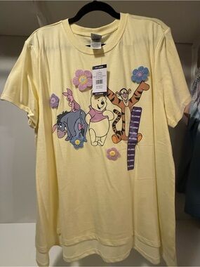 Women’s Yellow Winnie the Pooh Graphic Tee with Crocheted Flowers